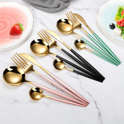 China Customized LOGO And Modern Gold Stainless Steel Silverware Dinner Knife Fork Spoon Tableware Sets Dropshipping for sale