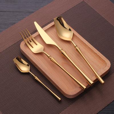 China Dropshipping Modern Gold Mirror Gold Stainless Steel Steel Forks Serving Steel Spoon Knife Tableware Sets for sale