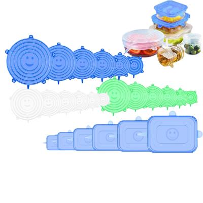 China Dropshipping Eco-friendly 3 6 12 Pcs Stretch Lids Reusable Elastic Microwave Silicone Food Cover for sale