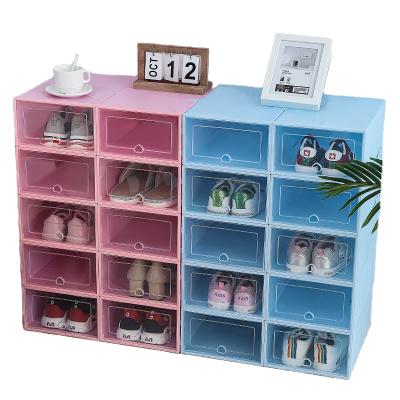 China 6Pcs Folding Plastic Shoe Crate Thickened Colorful Clear Drawer Crate Stackable Plastic Shoe Boxes Dropshipping for sale