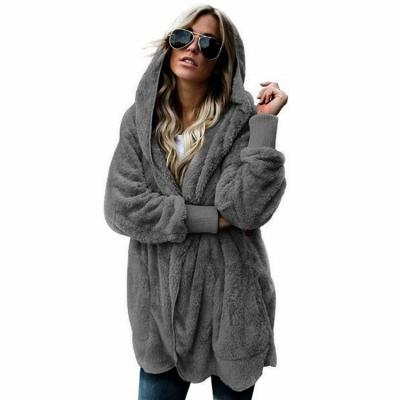 China Anti-Wrinkle Long Sleeve Solid Fuzzy Fleece Open Front Hooded Winter Plus Size Women's Jackets And Coats 2021 for sale