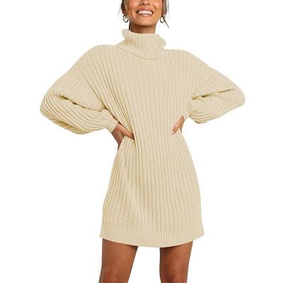 China Anti-Wrinkle Women Long Lantern Sleeve Casual Loose Oversized Sweater Dress Soft Winter Pullover for sale