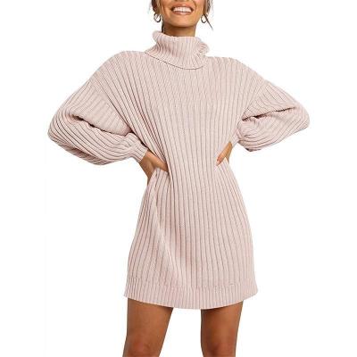 China Turtle Neck Breathable Warm Sale Long Lantern Sleeve Plus Size Sweater Dress Women Clothing Winter for sale