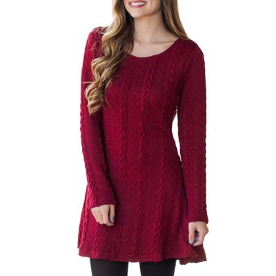 China New Washable 2021 Knitted Crewneck Drop Sleeve Long Plus Size Sweater Dress Womens Clothing for sale