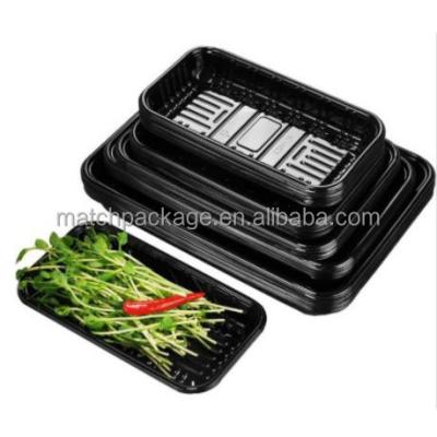 China Recyclable Frozen Black Fresh Food PP Meat Tray Container For Supermarket Meat Packing for sale