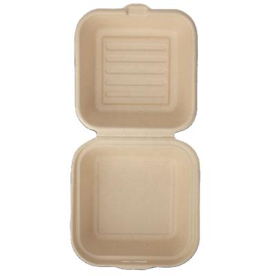 China Food Eco Food Packaging 6 Inch Biodegradable Clamshell Take Away Compostable Sugarcane Bagasse Hamburger Disposable Box for sale