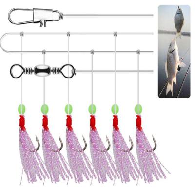 China Sabiki Rig Carbon Steel String Colored High Carbon Steel Fishing Silk String Lures 1 of 6 Hooks Bait Fishing Tackle Sea Bulk Hooks for sale