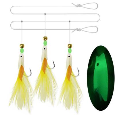 China High Carbon Steel 3 In 1 Bright Sabiki Soft Lure Fishing Hook Tackle 2/0# With Feather String Fish Hook Bulk Fishhooks for sale