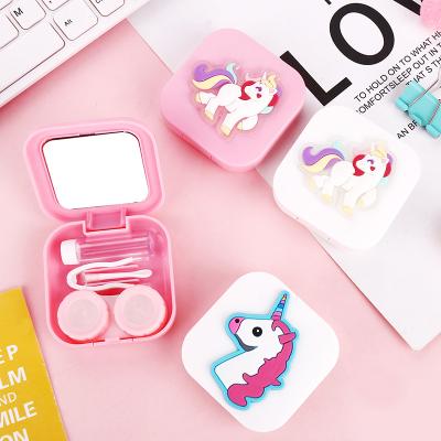 China Lovely Cartoon Unicorn Flamingo Plastic Contact Lenses Soft Case With Mirror for sale