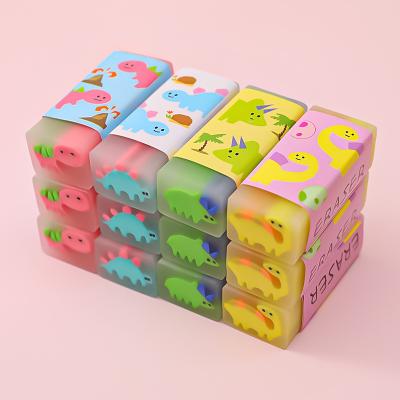 China Cute Dinosaur Flexible Jelly Colored Pencil Rubber Erasers Promotional Wholesale Soft Goods Eraser for sale