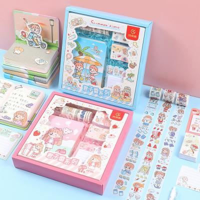 China Cute Stationery Set Cartoon Boutique Hand Account With Tape Sticker School Girls Boxed Stationery Gift Set for sale