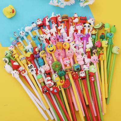 China Wholesale normal cheap colorful plastic silicone 3d cartoon kawaii character animal gel pens set for sale