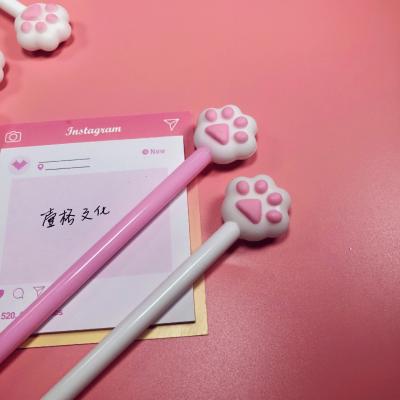 China Factory direct plastic cute ballpoint pen 0.5mm cartoon cat paw student gel pens in pen normal black ink for sale