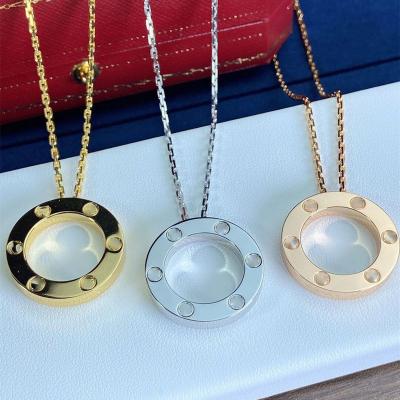 China Wholesale Europe and America Women's Stainless Steel High Quality Gold Plated CZ Necklace Hypoallergenic Screw Crystal Pendant Chain Necklace for sale