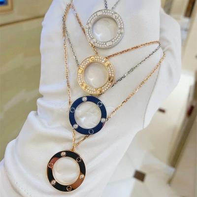 China Wholesale Europe and America Brand Fashion Jewelry Necklace Stainless Steel CZ Gold Plated Zircon Around Ring Love Screw Pendant Necklace for sale