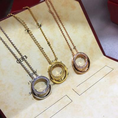 China Wholesale Fashion Designer Charm Necklace Stainless Steel Chain 18k Gold Plated Round Diamond Round Circle Pendant Necklace New for sale