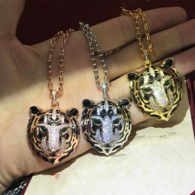 China New Arrival Hip Hop Mens Trendy Leopard Head Jewelry Fashion Designer Necklace Diamond Stainless Steel Animal Pendant Gold Plated for sale