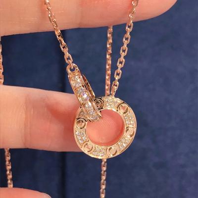 China Wholesale TRENDY Necklace For Women Stainless Steel Zircon Diamond Double Ring Fashion Love Screw Pendant Personalized Necklace for sale