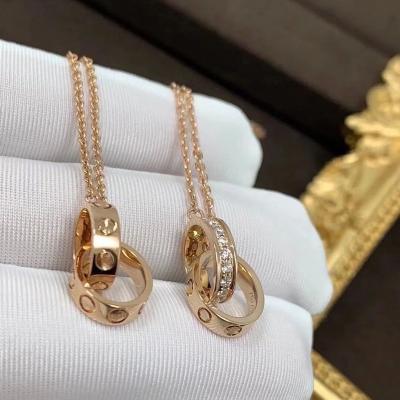 China Zircon Necklaces Designer Double Ring Scarf Round Pendant Luxury Hypoallergenic Diamond Necklace Waterproof Women Love Screw Necklace for sale