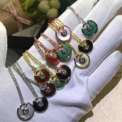 China Fashion Jewelry Titanium Steel Korean Necklace FASHIONABLE Necklaces Tarnish Color Free Designer Round Agate Amulet Charm Woman Necklace for sale