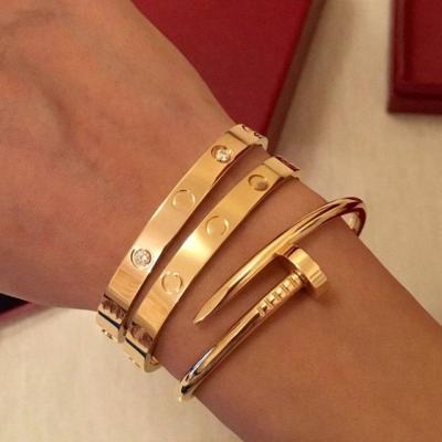 China Luxury Designer CLASSIC Brand Jewelry Love Women Bracelet No Tarnish Stainless Steel 18k Gold Plated CZ Bracelet Screws Bangle Bracelet for sale