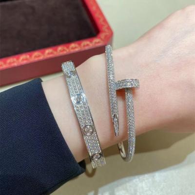 China CLASSIC Designer Jewelry Stainless Steel Couples 18K Gold Plated Women Diamond Zircon Full Iced Out Shining Love Screw Bangle for sale