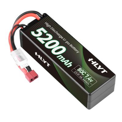 China High Quality Rechargeable Lipo T Battery 7.4 2S 5200mah 80C Li-ion Lithium Polymer Battery Cells Plug For RC Car RC Truck for sale