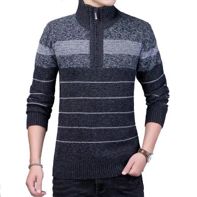 China Manufacturer Direct Anti-wrinkle Polyester Pullover Zipper Striped Knitted Sweater Men Plain for sale