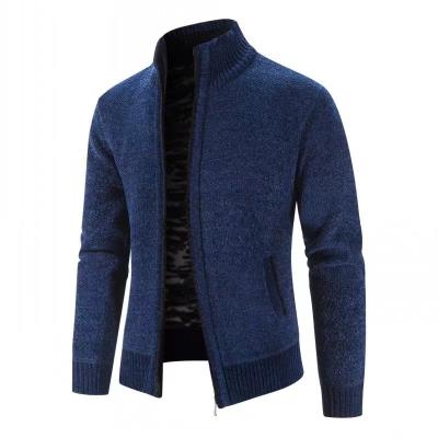 China Autumn winter anti-pilling hot sale to arrive solid long sleeves zipper cardigan keep warm slush material man sweater for sale