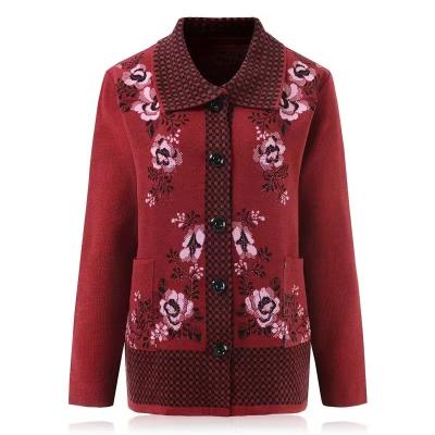 China Autumn Anti-shrink Warm Winter Clothing Old Lady Casual Cardigan Knit Women Sweater for sale