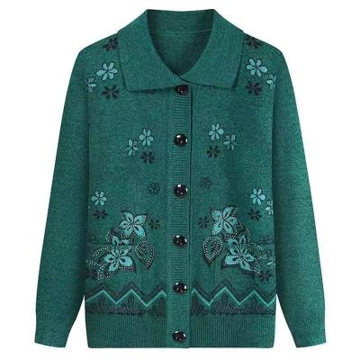 China Autumn Winter Warm Anti-wrinkle Clothing Old Lady Casual Long Sleeve Cardigan Knit Women Sweater for sale