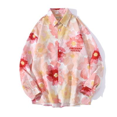 China Fashion women's long sleeve anti-pilling shirts unisex hip hop streetwear floral printing loose shirts for sale