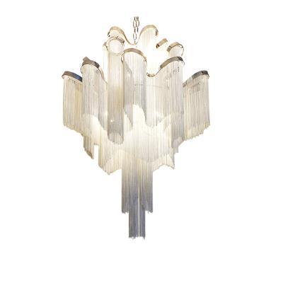 China Art Decorative LED Silver Luxury Chain Pendant Light Gold Style Industria Tassel Ceiling Lamp Hotel Hotel Modern Industrial Aluminum Pendant D60cm for sale