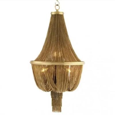 China Art Decorative LED Silver Luxury Chain Pendant Lamp Hotel Industria Tassel Ceiling Lamp Gold Industrial Style Aluminum D45cm Pendant Light for sale