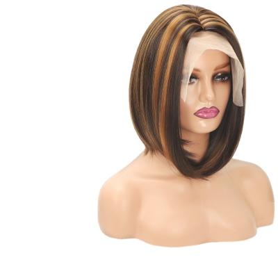 China L&N Short Straight Bob Wig Synthetic Hair Straight With Brown Highlights Wigs For Women Daily Middle Part Party Cosplay Wig for sale