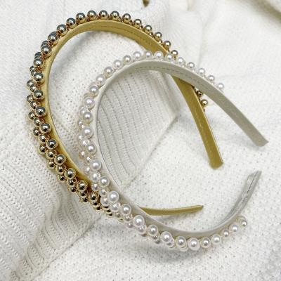 China New Women Girls Hair Accessories L&N2022 Baroque Pearl Glass Pearl Headband Headband Hairbands Adult Luxury Hair Accessories for sale