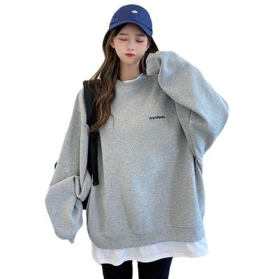 China Anti-wrinkle women's plain pullover hoodies korean pullover crewneck blue crop sweatshirt for sale