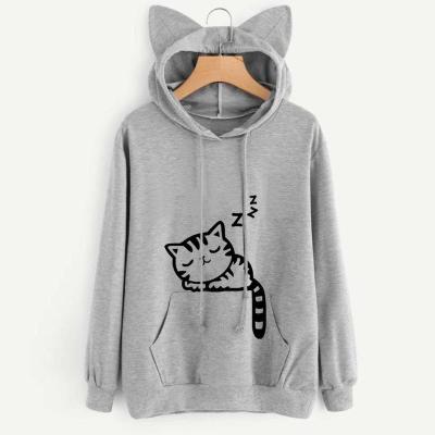 China 2022 New Pattern Kitten Print Fleece Casual Loose Print Hoodie Anti-static Drop Cute Sweaters for sale