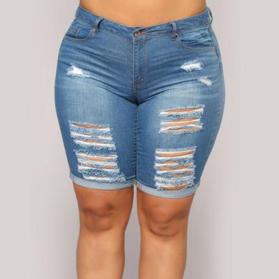 China Anti-wrinkle denim shorts women, summer ripped jeans, fashion casual tight shorts for sale