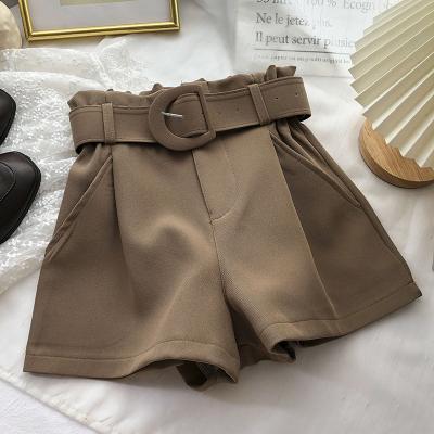 China Anti-wrinkle women's summer shorts with a-line shorts Autumn Winter Slim Wide Leg belt women's woolen shorts, European clothing for sale