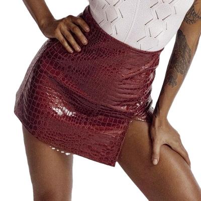 China Sexy Pattern Women Crocodile Anti-wrinkle Autumn Slit Leather Skirt Solid Color Skirt for sale