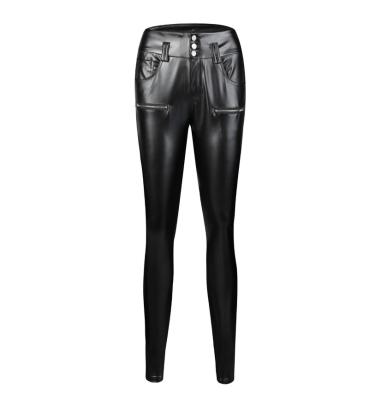 China New Size 3 Anti-Wrinkle Button High Slim Fit Cool Foot Small Leather Pants Women's Pants for sale