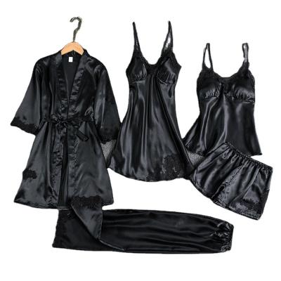 China Summer QUICK DRY Autumn Five Piece Pajama Set QUICK DRY Spring Lace Up Sexy Ice Lounge Wear Suit Sleepwear for sale