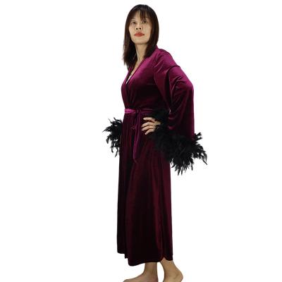 China Lady's Luxury QUICK DRY QUICK DRY Elegant Bath Sleepwear Women's Robe Full Long With Feather for sale