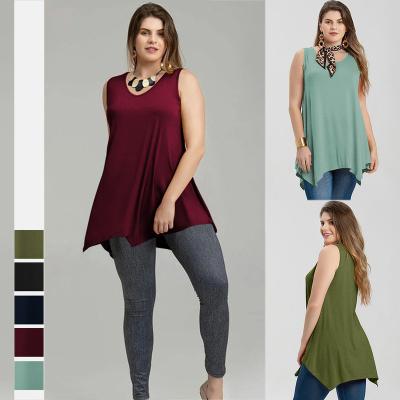 China V-Neck Casual Solid Color Sleeveless Loose Summer Breathable Plus Size Women Clothes for sale