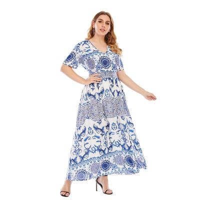 China Plus Size Plus Size Daily Dress Printed Full Sleeve Short Office Party Plus Size Woman Dresses for sale