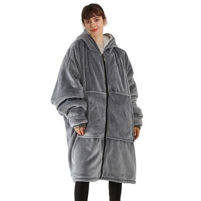 China Winter Home Anti-pilling Sherpa Fleece TV Anti-pilling Hug Wearable Hoodie Blanket With Sleeves And Pockets for sale