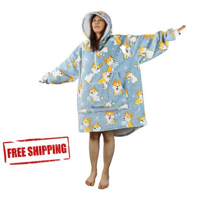 China Wearable Wearable Warehouse In The UK Oversized Flannel Sherpa Blanket Free Shipping Wearable Hoodie for sale