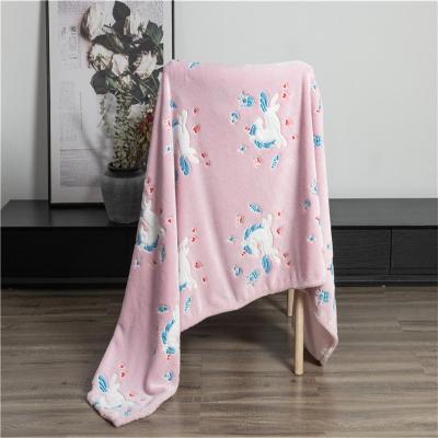 China Unicorn Luminous Blanket Glow In Wearable Dark Pink High Quality Fabrics Flannel Throw Blankets For All Seasons for sale