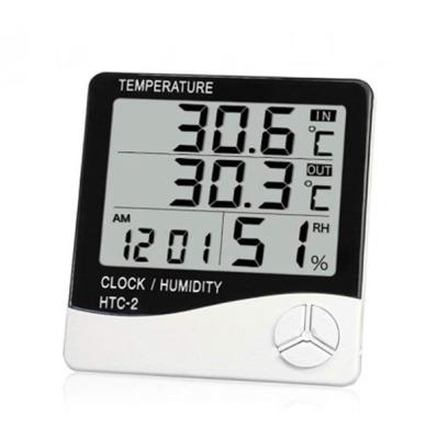 China Test Air Temperature Humidity HTC-2 Digital LCD Display Alarm Clock Thermometer Indoor Outdoor Hygrometer With External Sensor for sale